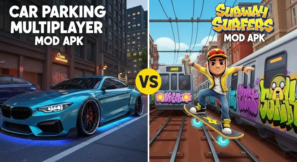 Car Parking Multiplayer Mod APK vs Subway Surfers Mod APK